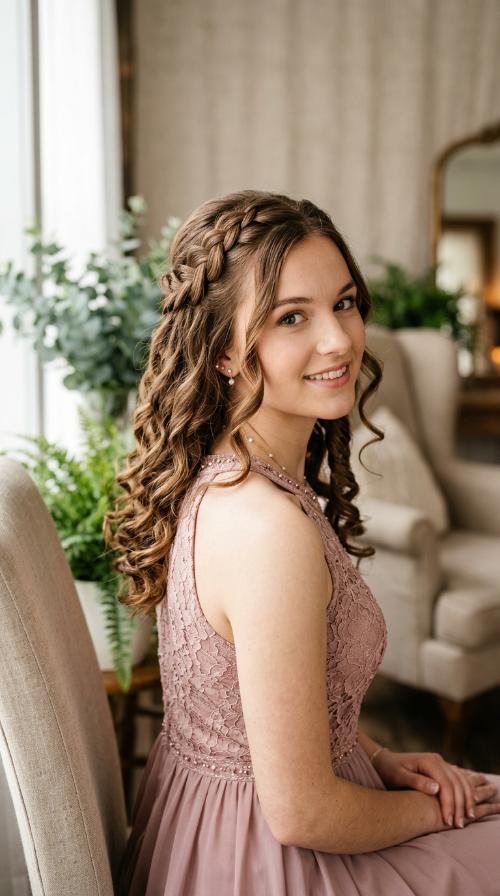 Waterfall Braid with Spiral Curls