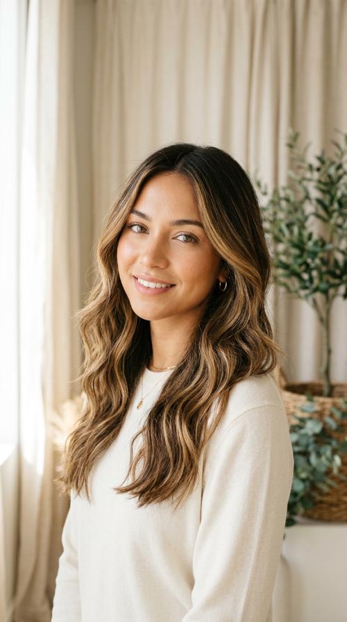 Wavy Caramel Balayage Layers