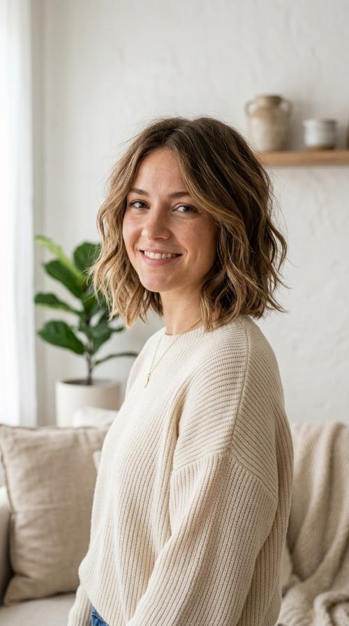 Wavy Choppy Shoulder-Length Cut