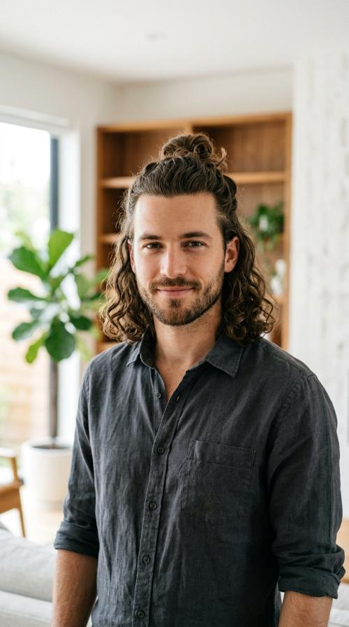 Wavy Half-Up Man Bun