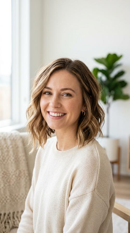 Wavy Inverted Bob with Highlights