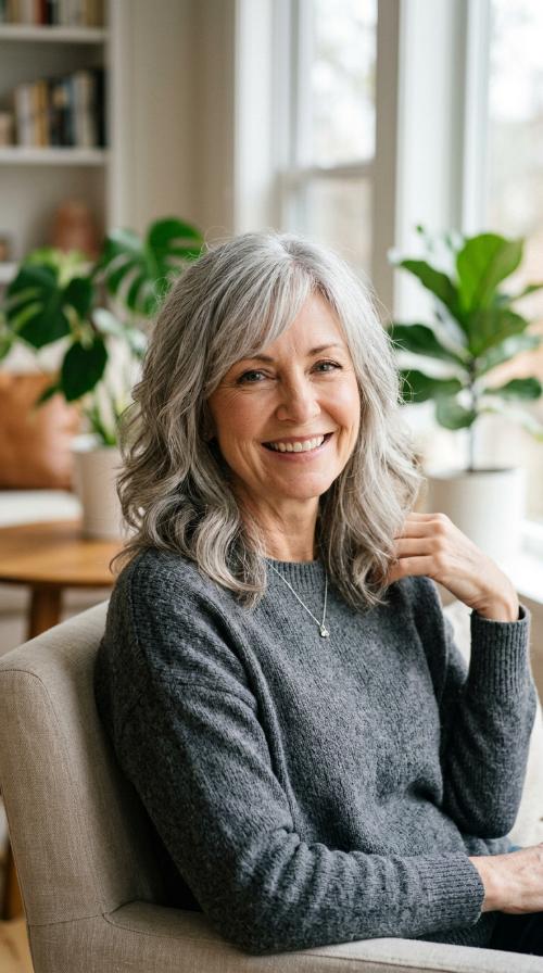 Wavy Mid-Length Cut with Side Bangs