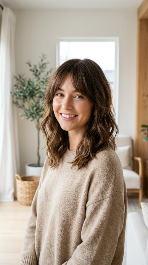 Wavy Shoulder-Length Cut with Blended Fringe