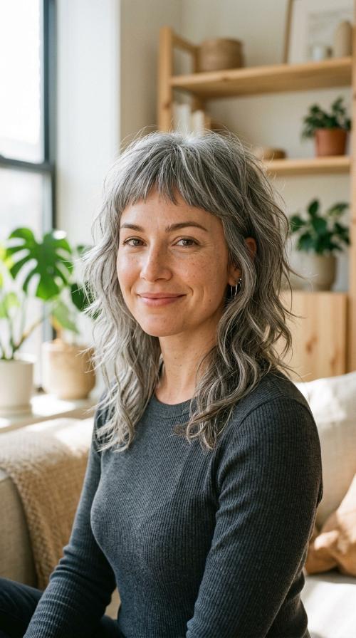 Wispy Ash Grey Shag with Micro-Fringe
