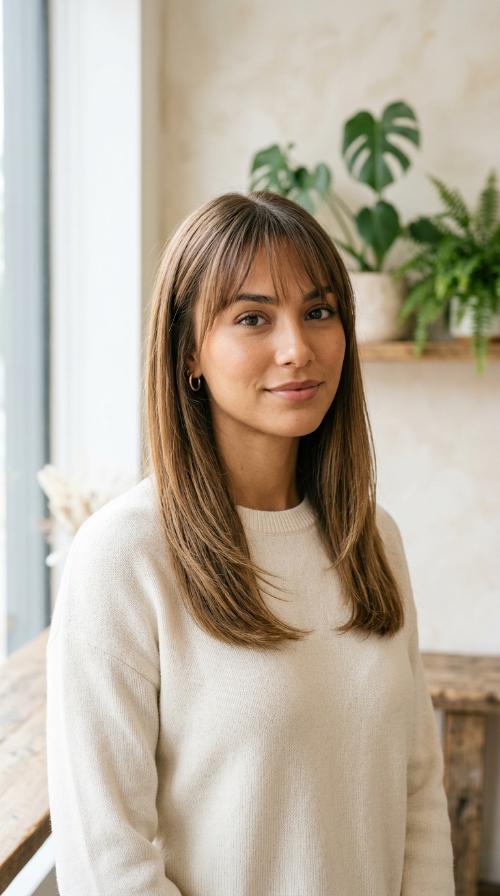 Wispy Bangs with Straight Tresses