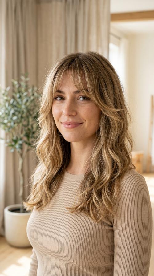 Wispy Curtain Bangs with Long Layers