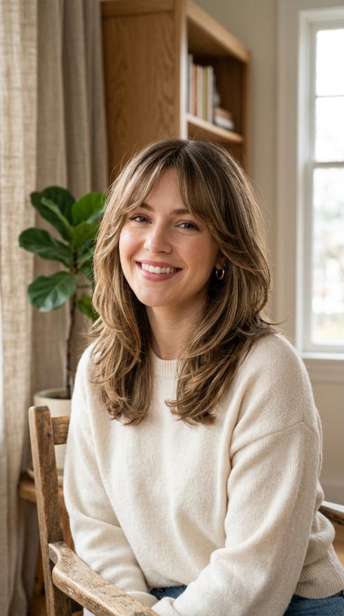 Wispy Curtain Bangs with Mid-Length Layers