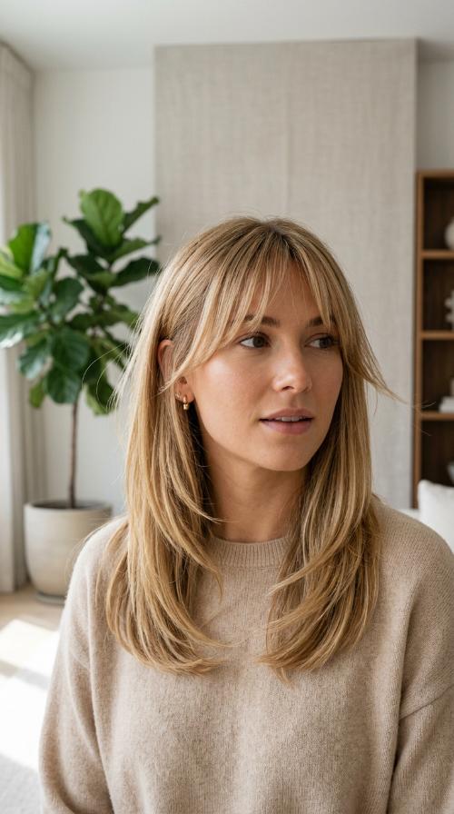 Wispy Curtain Bangs with Mid-Length Layers