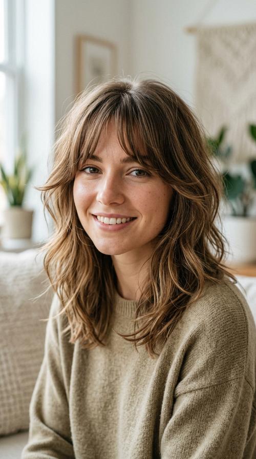 Wispy Curtain Bangs with Shag