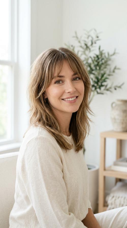 Wispy Curtain Bangs with Shag