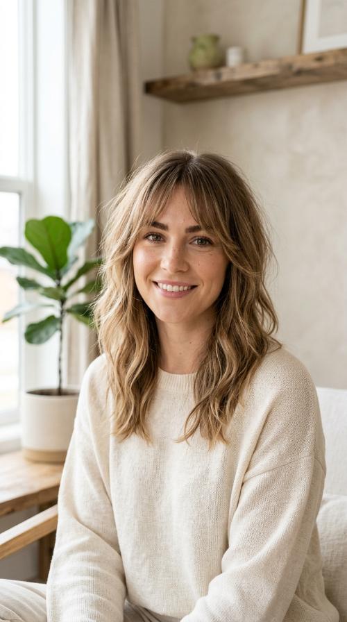 Wispy Curtain Bangs with Shaggy Layers