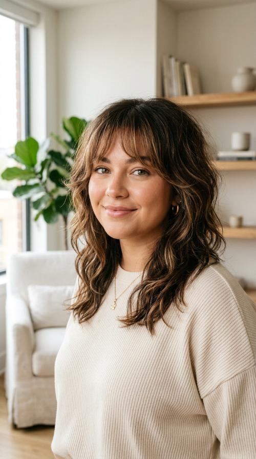 Wispy Curtain Bangs with Shaggy Layers