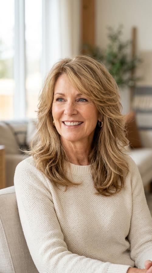 Wispy Feathered Honey Blonde Layers