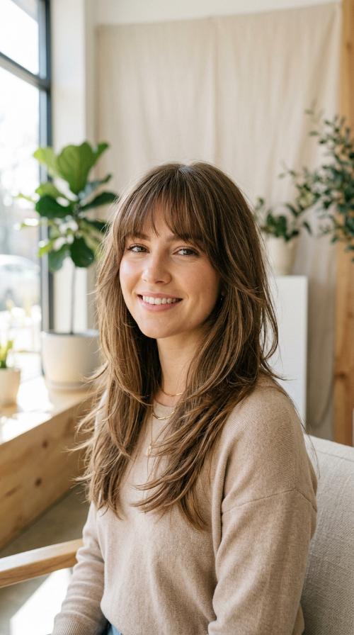 Wispy Long Layers with Bangs