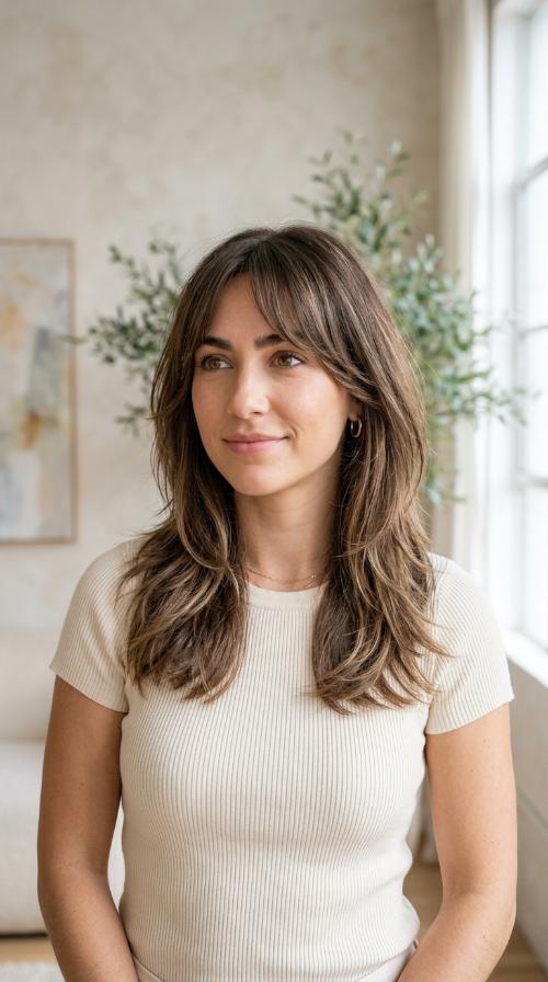 Wispy Long Layers with Curtain Bangs