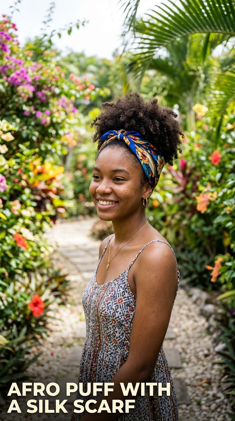 Afro Puff with a Silk Scarf