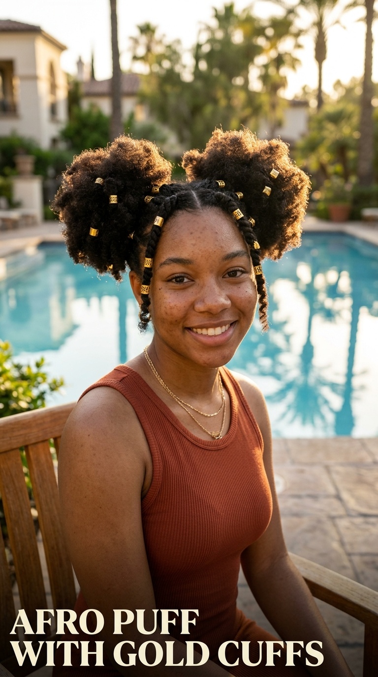 Afro Puff with Gold Cuffs