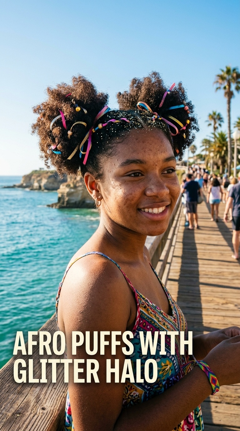 Afro Puffs with Glitter Halo