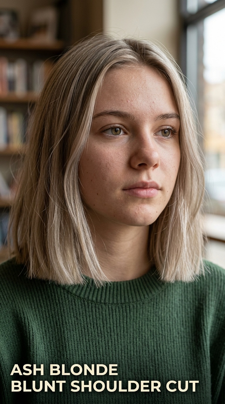 Ash Blonde Blunt Shoulder Cut