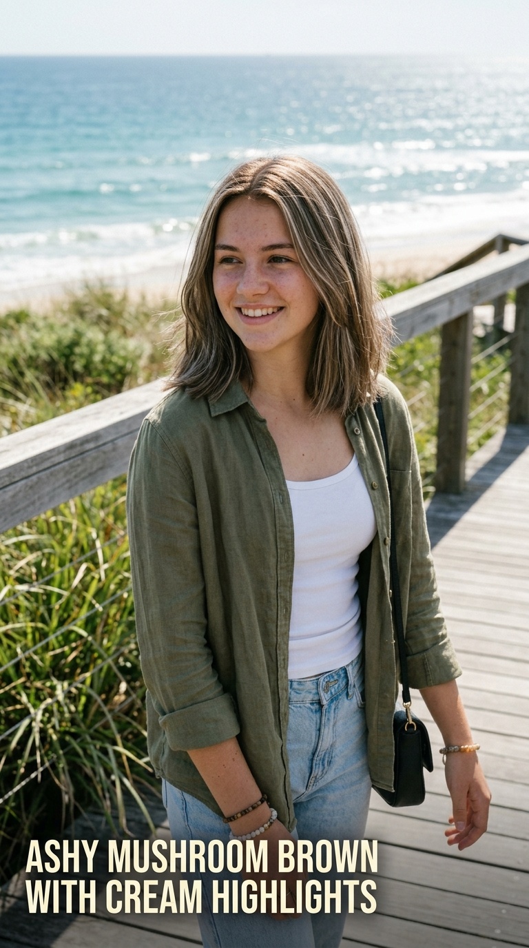 Ashy Mushroom Brown with Cream Highlights