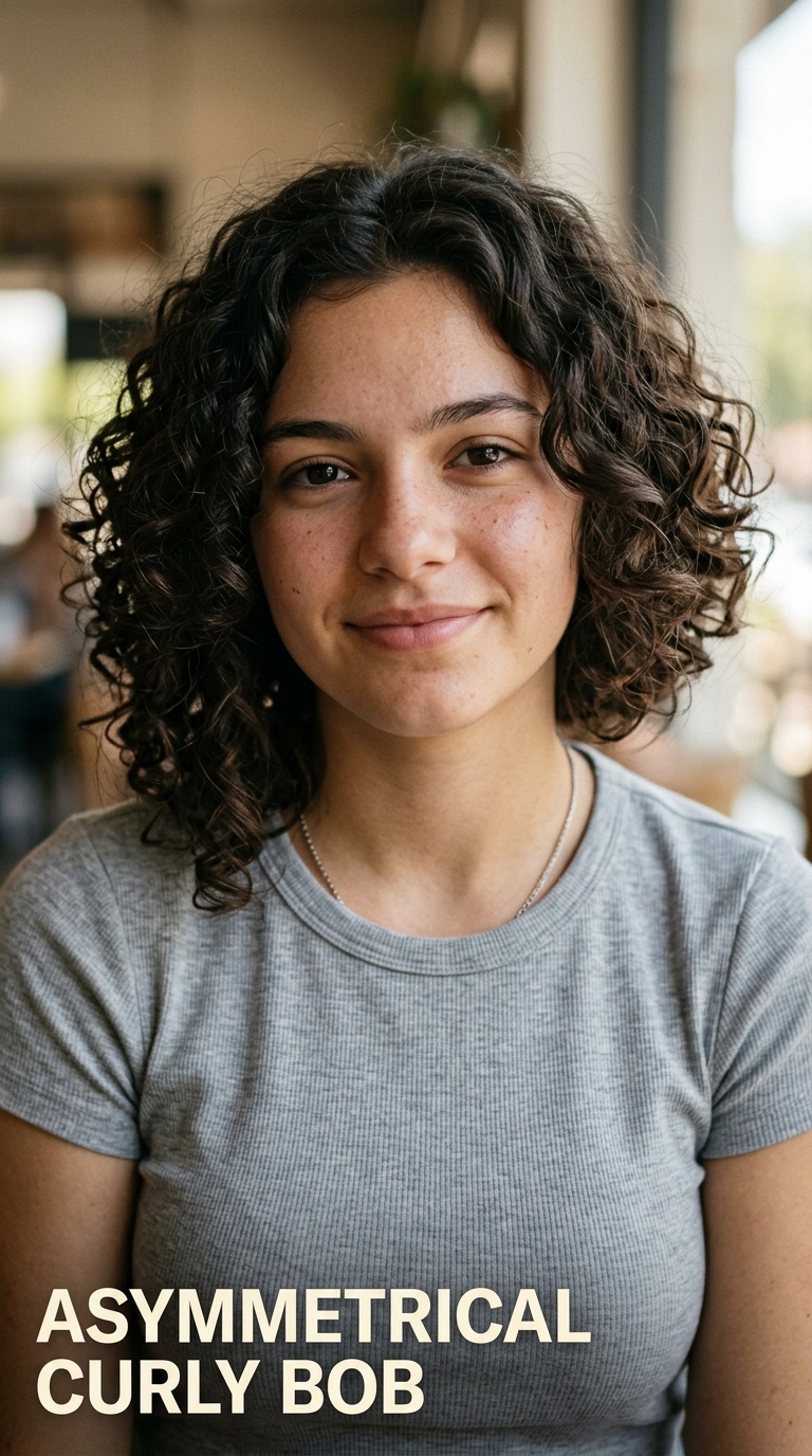 Asymmetrical Curly Bob