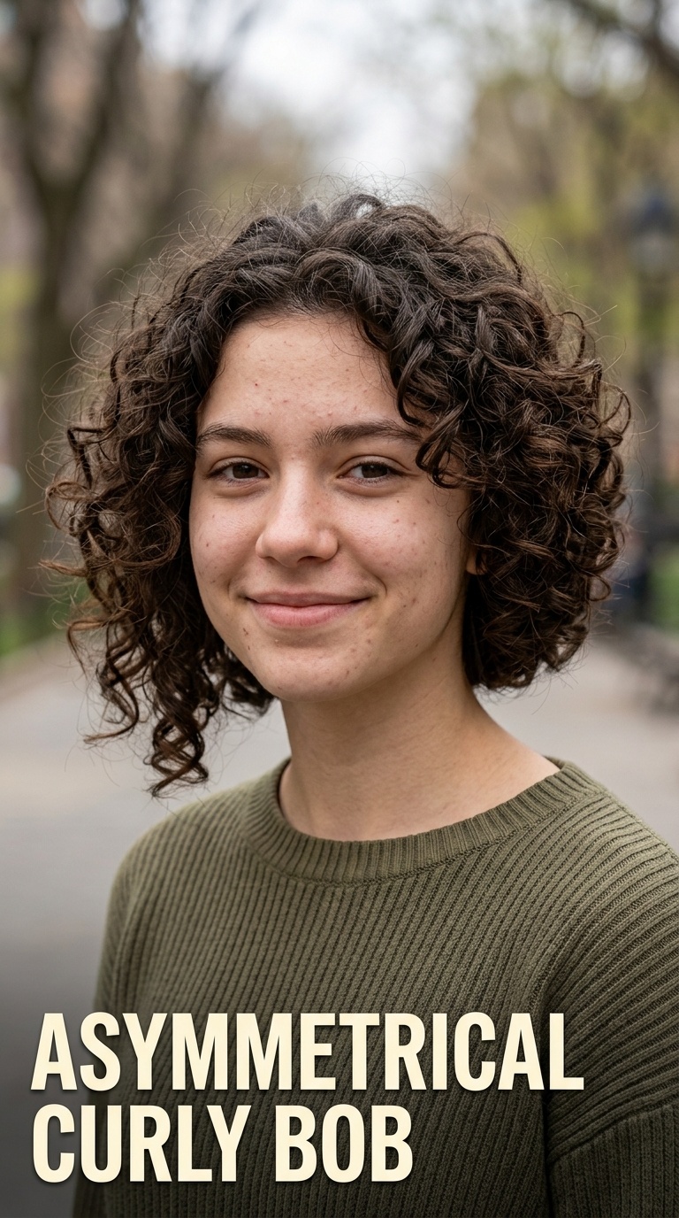 Asymmetrical Curly Bob