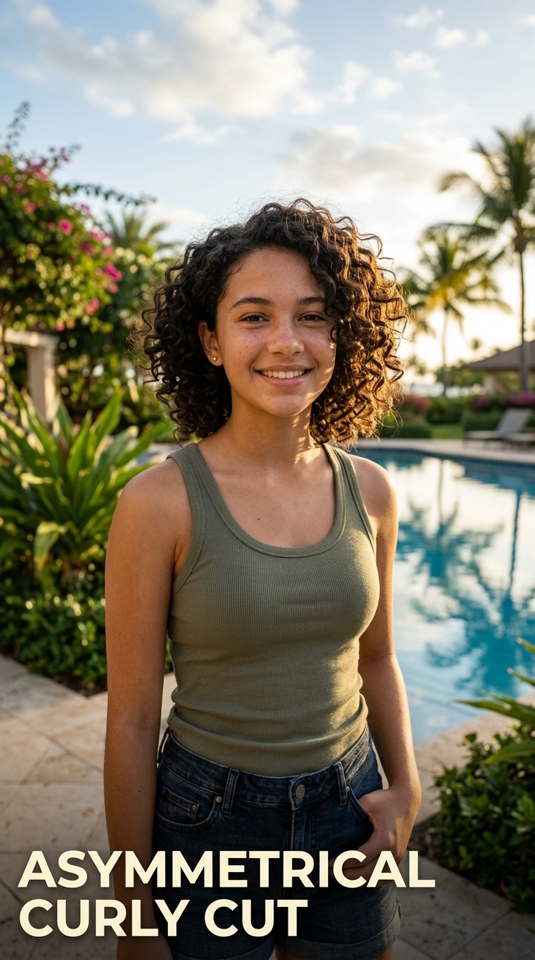Asymmetrical Curly Cut