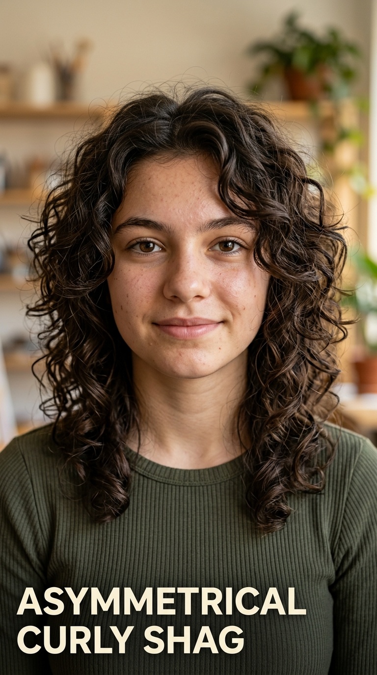 Asymmetrical Curly Shag