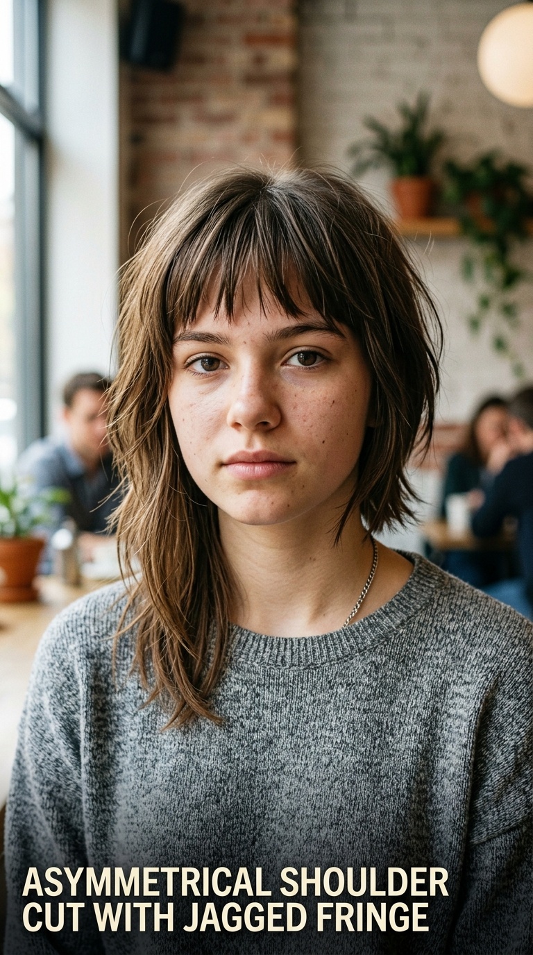 Asymmetrical Shoulder Cut with Jagged Fringe