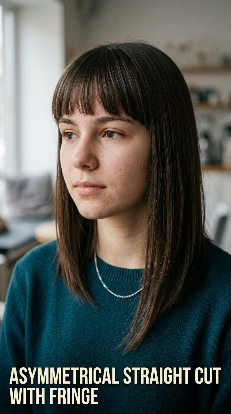 Asymmetrical Straight Cut with Fringe