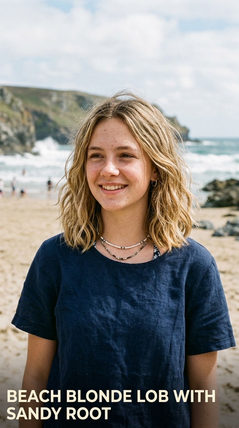 Beach Blonde Lob with Sandy Root