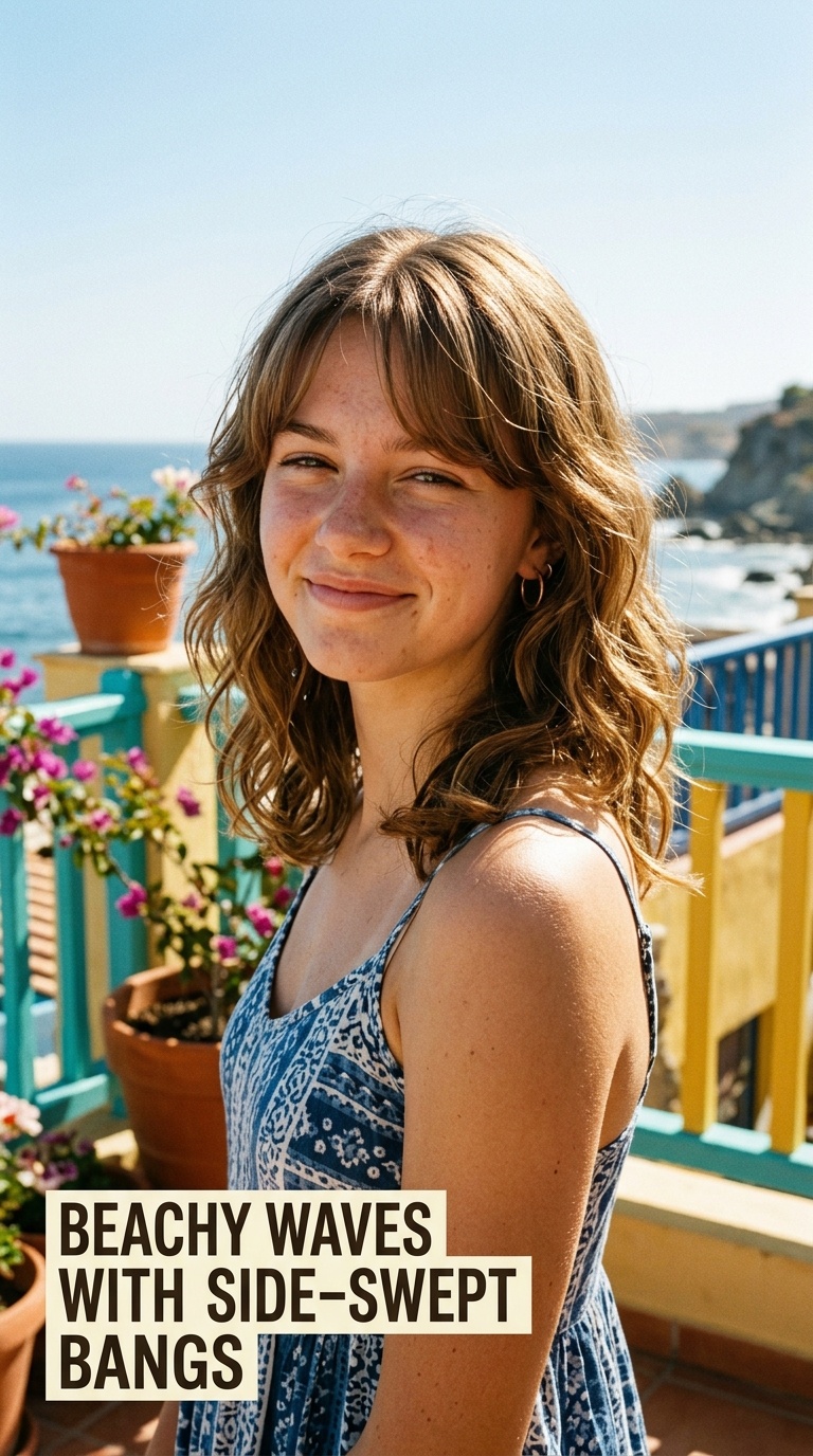 Beachy Waves with Side-Swept Bangs