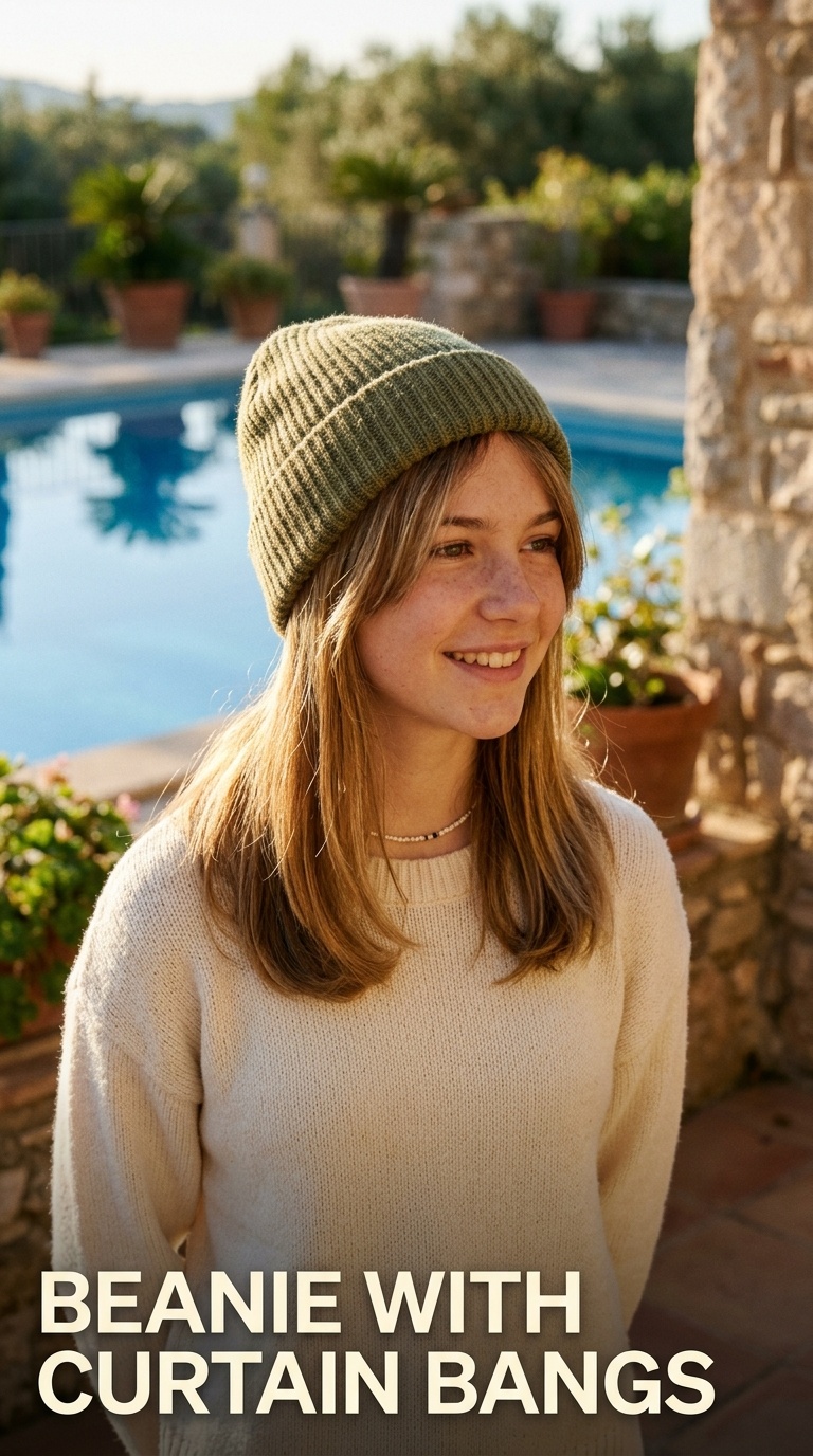 Beanie with Curtain Bangs