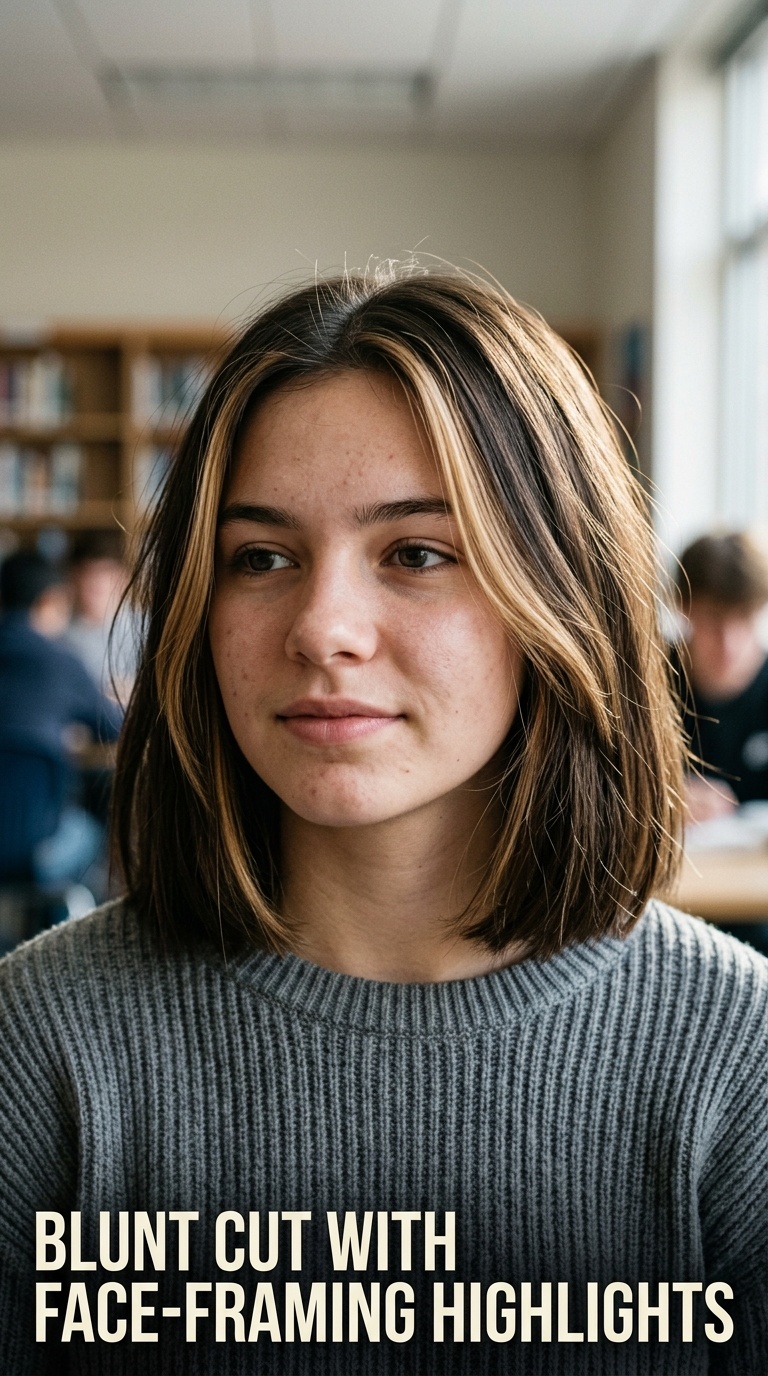 Blunt Cut with Face-Framing Highlights