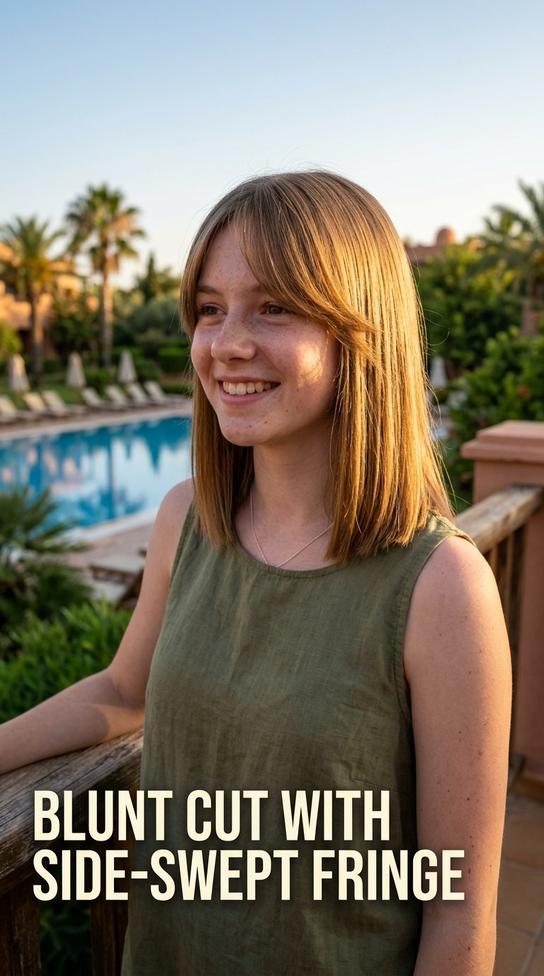 Blunt Cut with Side-Swept Fringe
