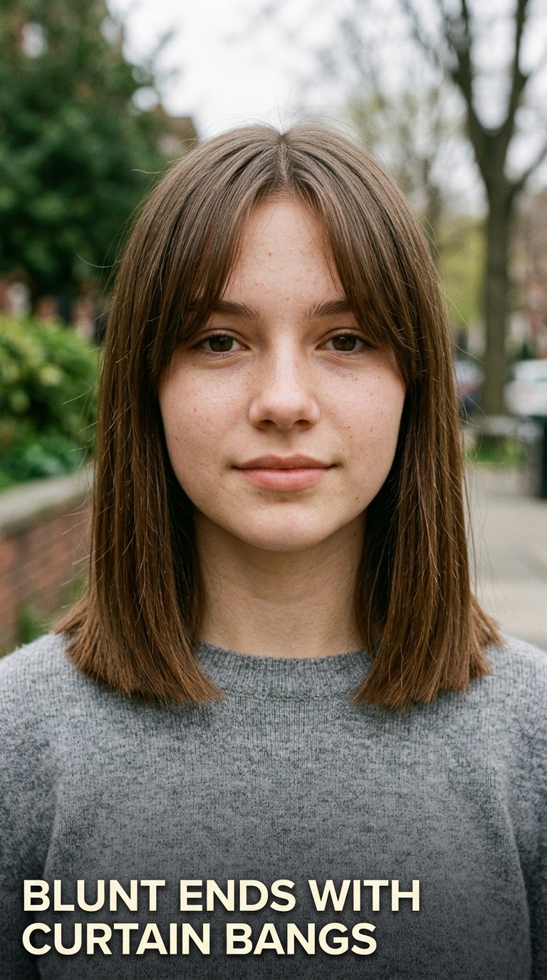 Blunt Ends with Curtain Bangs