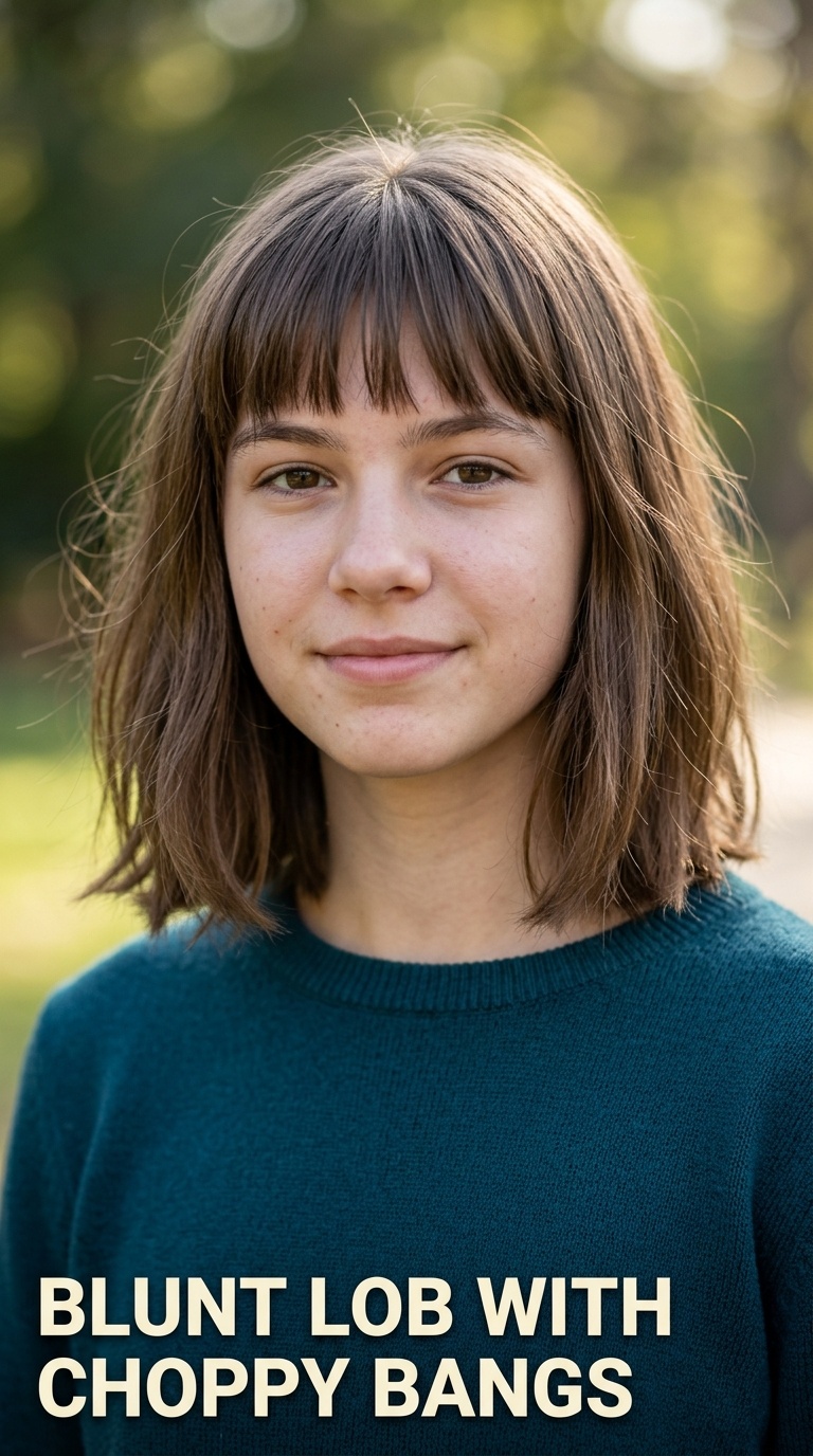 Blunt Lob with Choppy Bangs