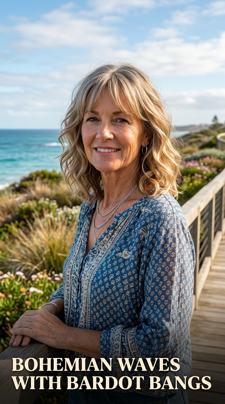 Bohemian Waves with Bardot Bangs