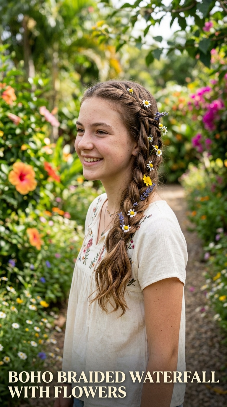 Boho Braided Waterfall with Flowers