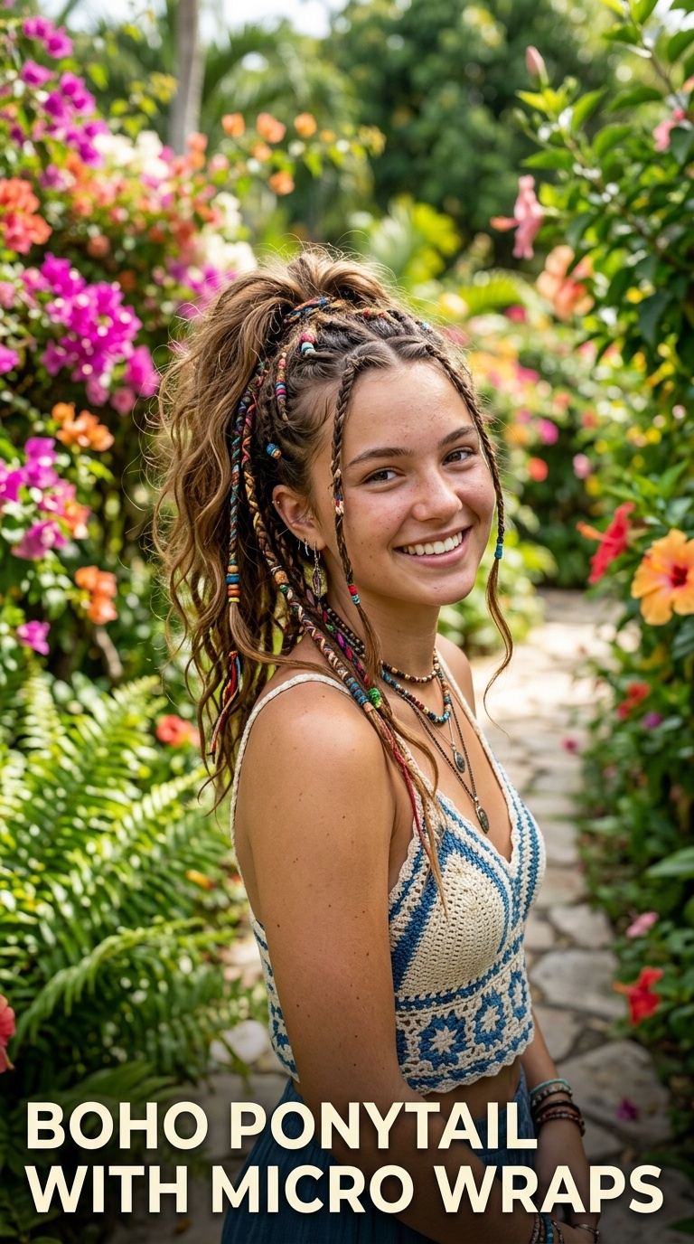 Boho Ponytail with Micro Wraps