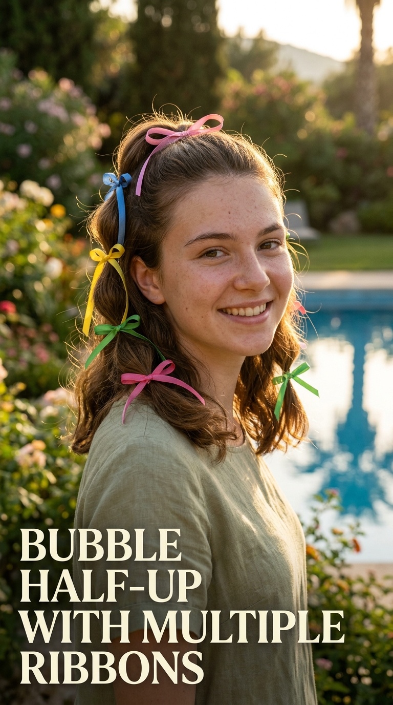 Bubble Half-Up with Multiple Ribbons