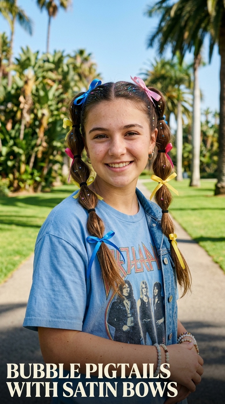 Bubble Pigtails with Satin Bows