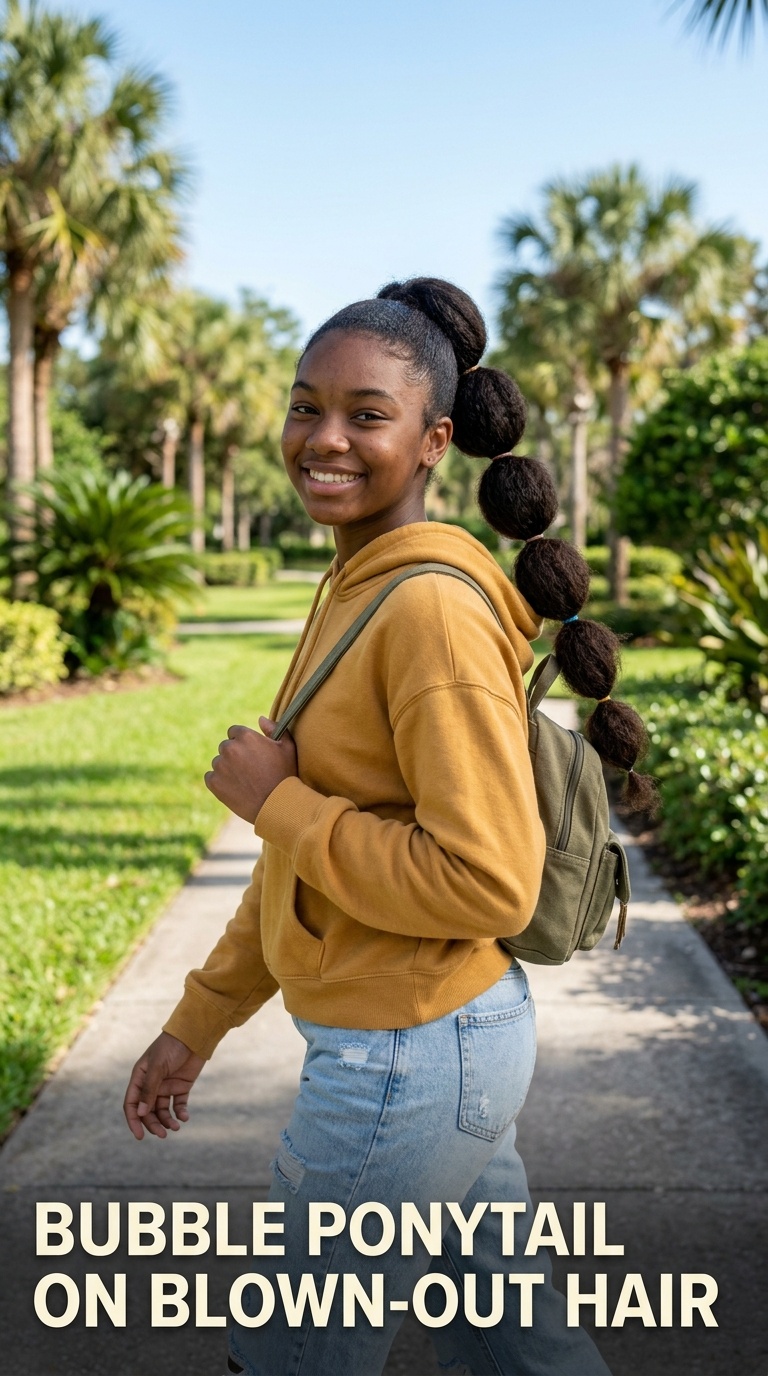 Bubble Ponytail on Blown-Out Hair