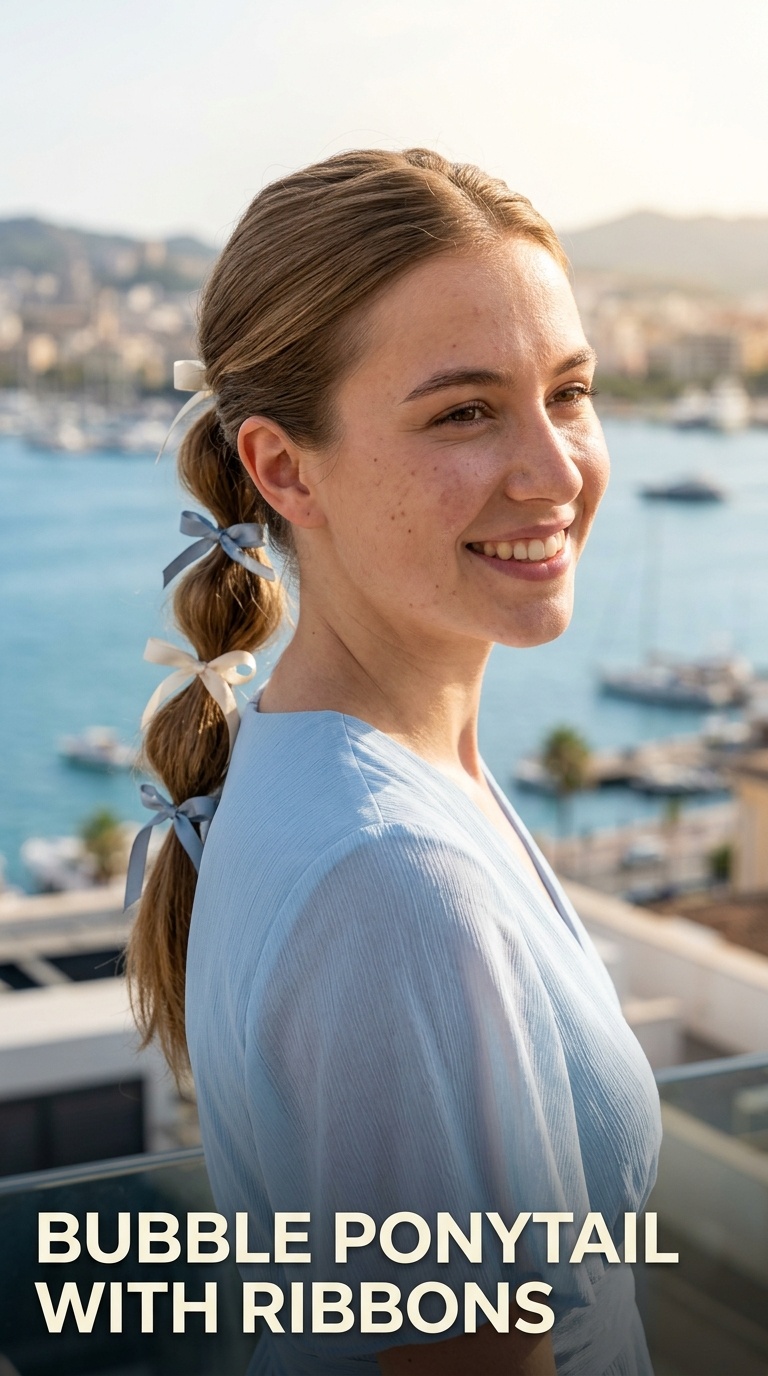 Bubble Ponytail with Ribbons