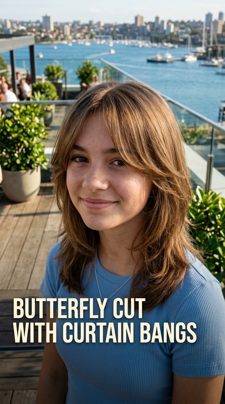 Butterfly Cut with Curtain Bangs