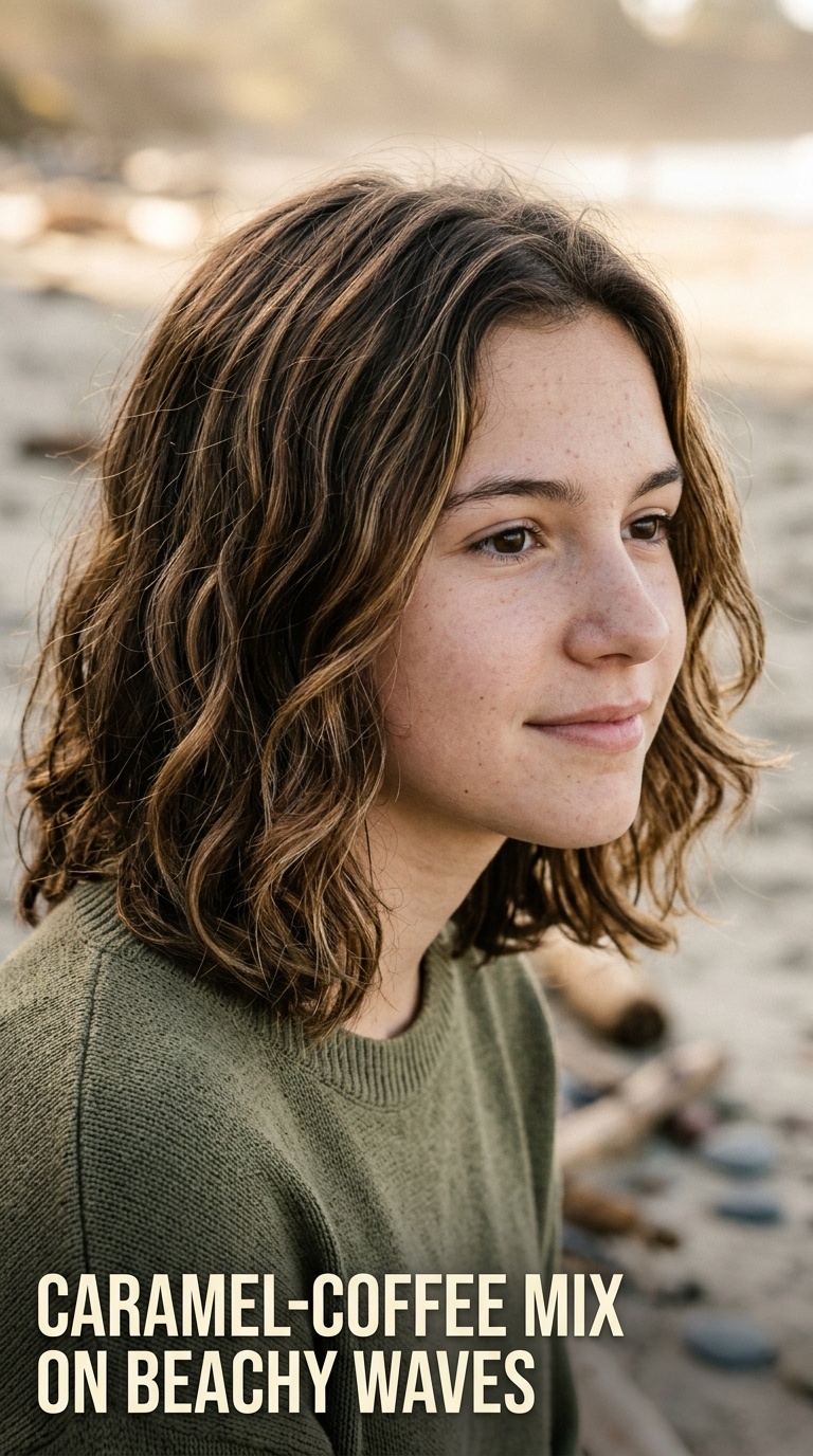 Caramel-Coffee Mix on Beachy Waves