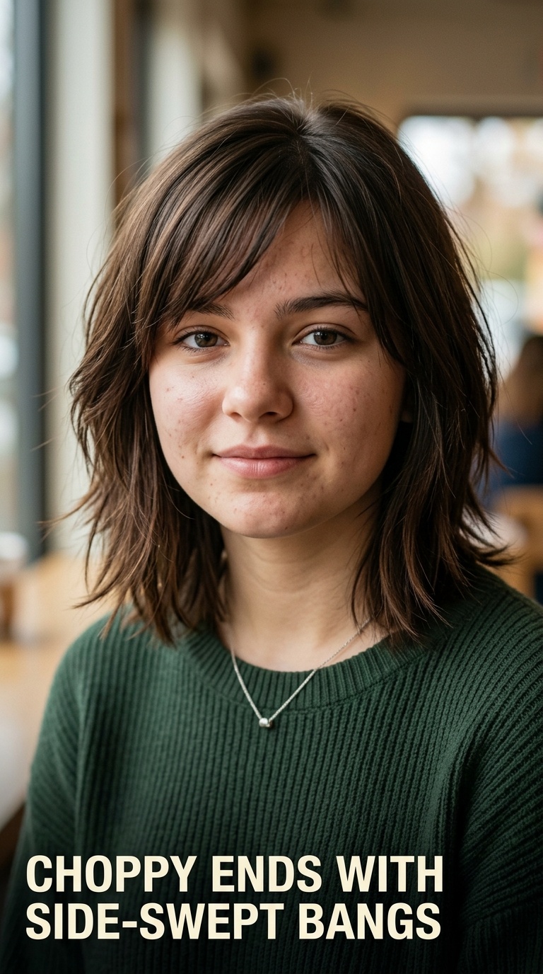 Choppy Ends with Side-Swept Bangs