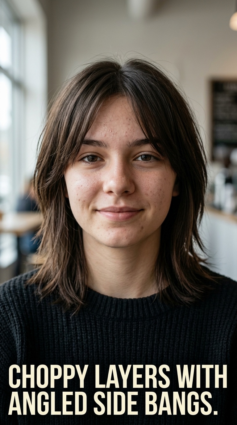 Choppy Layers with Angled Side Bangs
