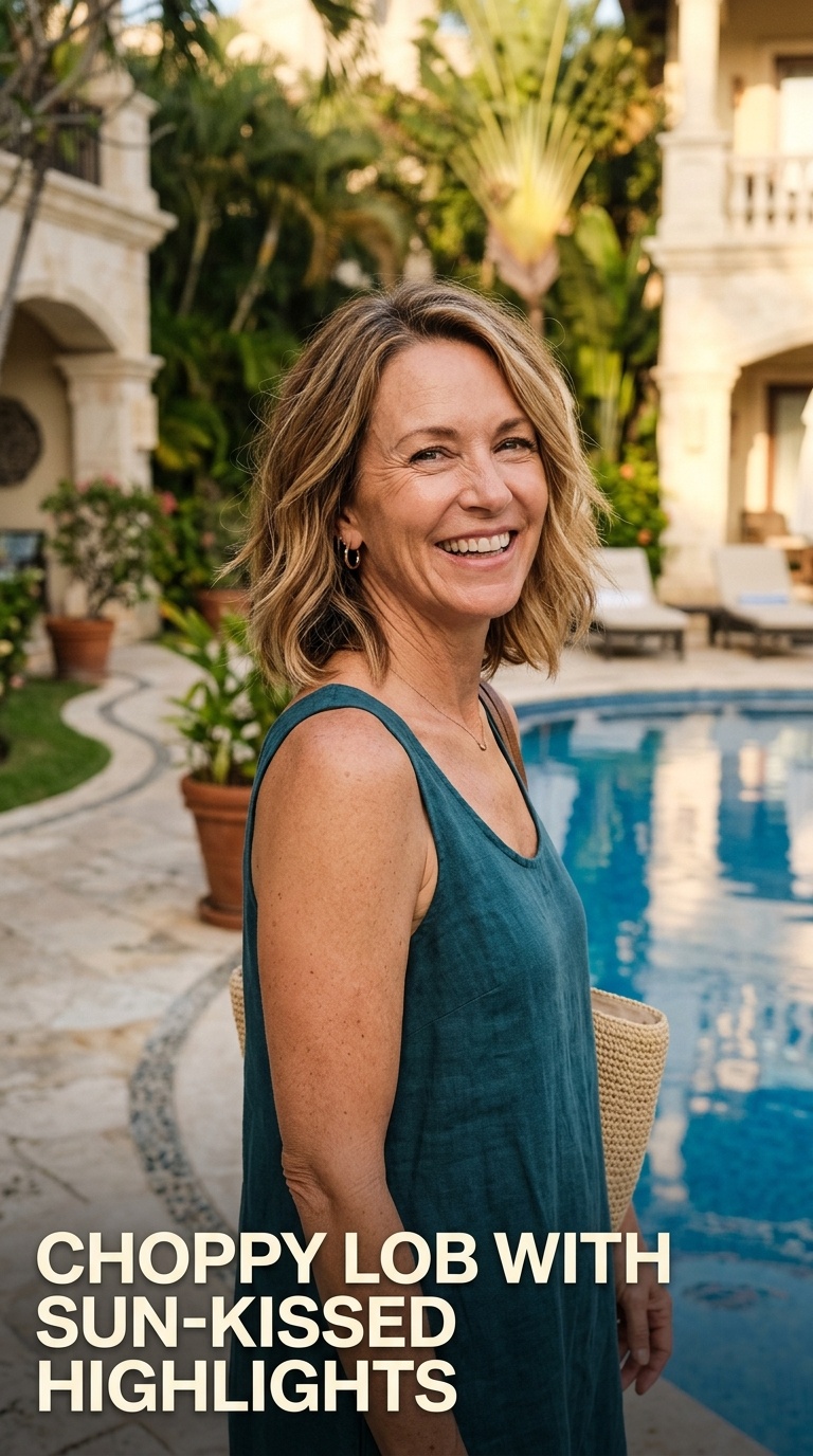 Choppy Lob with Sun-Kissed Highlights