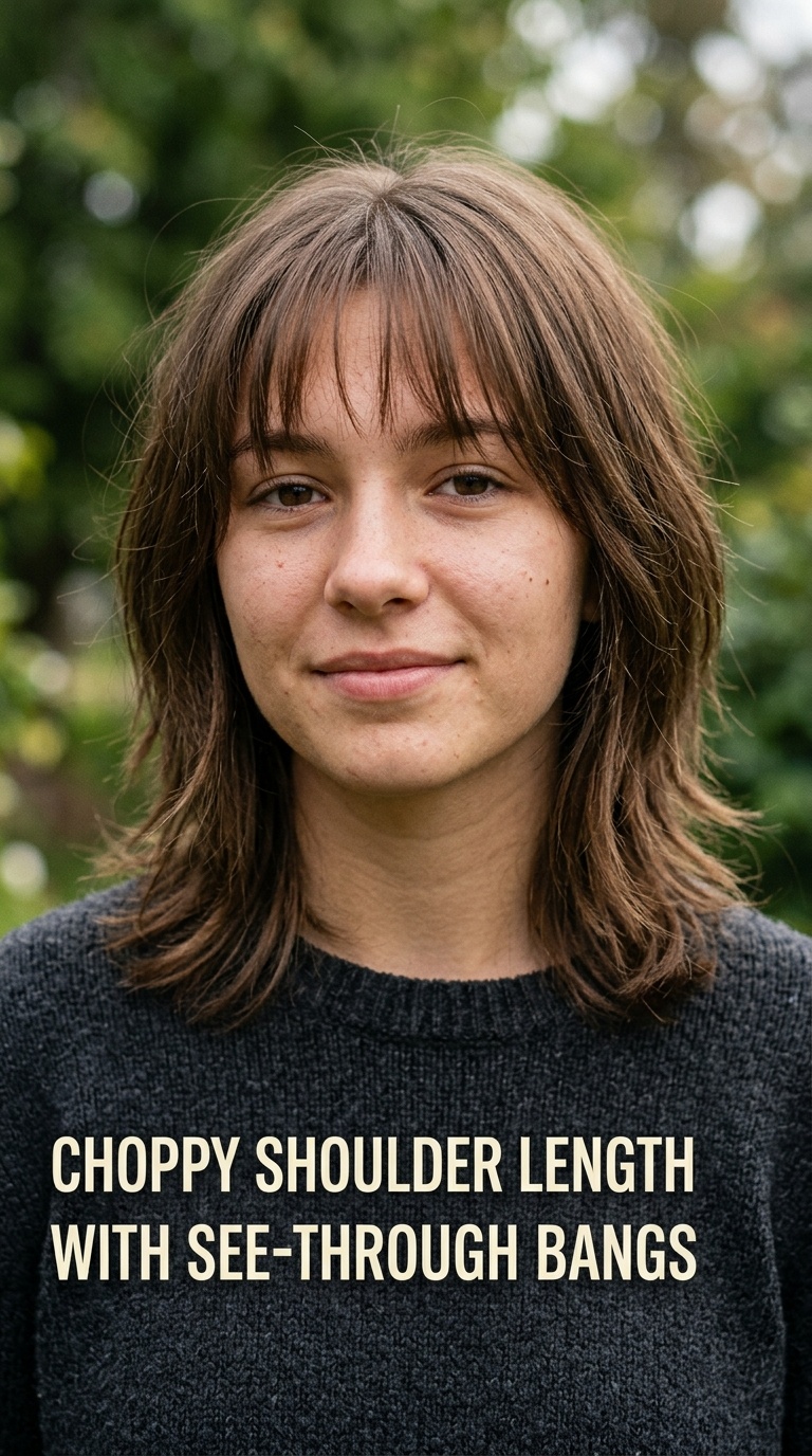 Choppy Shoulder Length with See-Through Bangs
